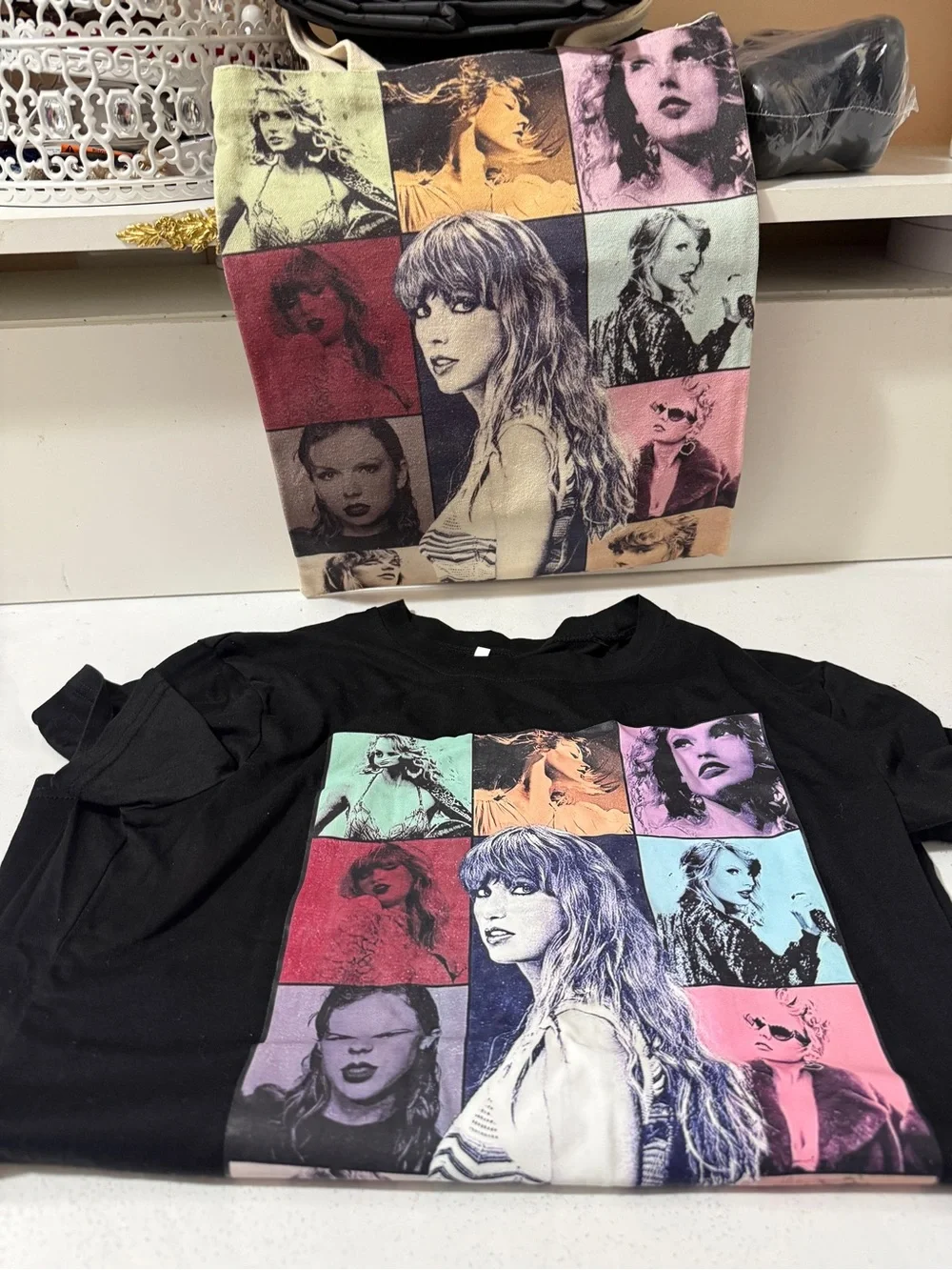 Taylor Swift Multicolor Photo Grid Tee with matching bag new never used